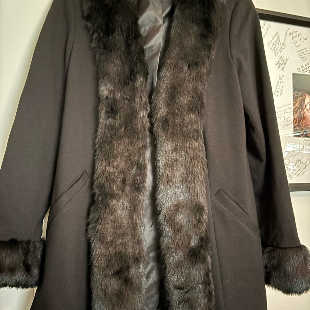 INC International Concepts Black Coat with Faux Fur